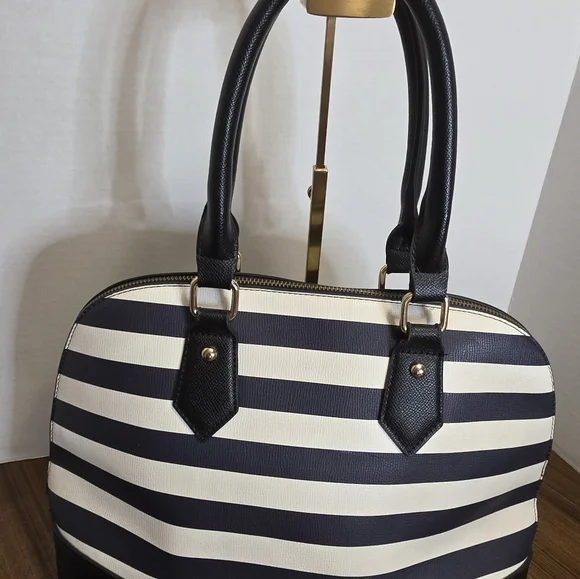 Aldo Navy and White Striped Satchel with Lock & Key - Picture 8 of 13